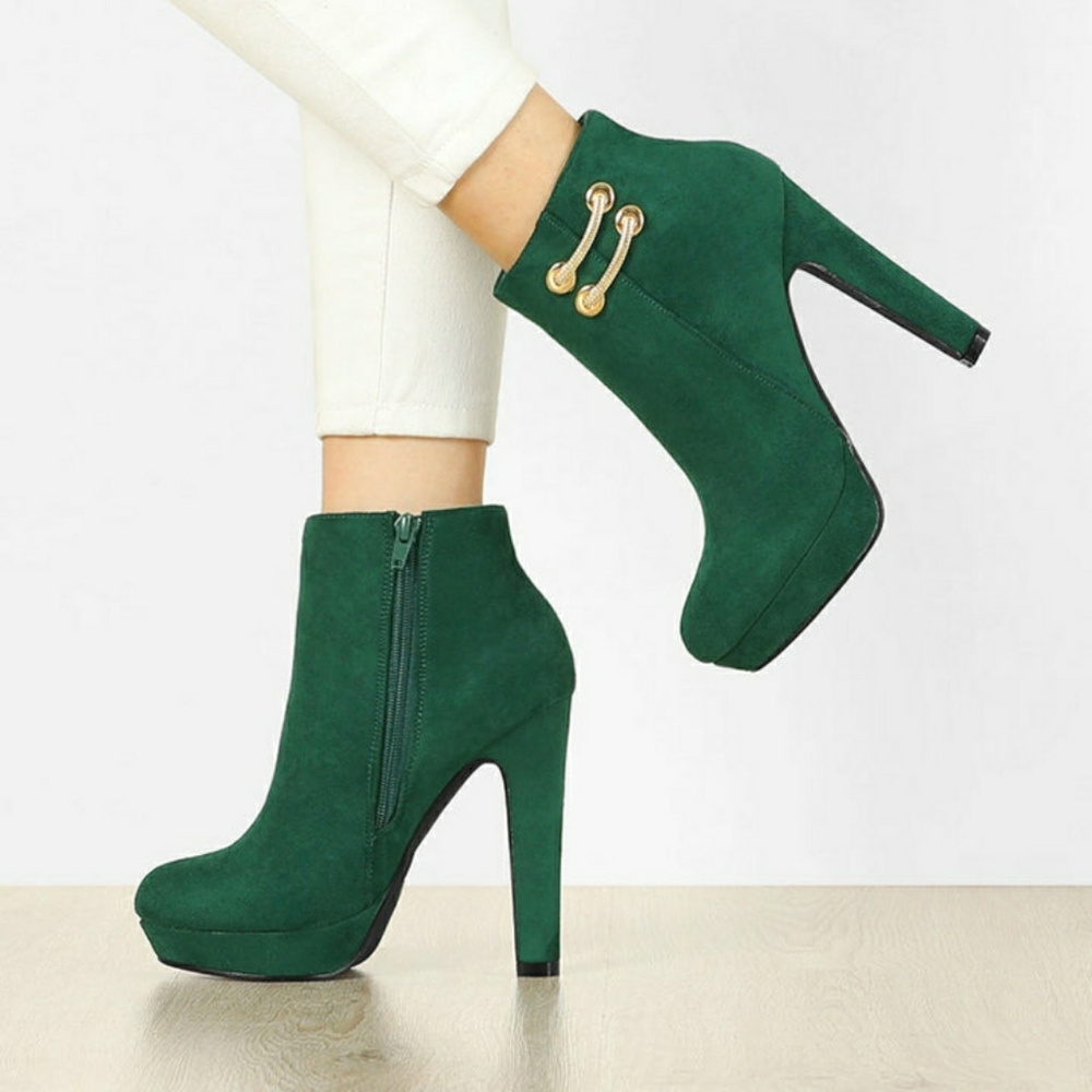 Brand New Allegra K Round Toe Green Chunky High Heel Platform Ankle Boots